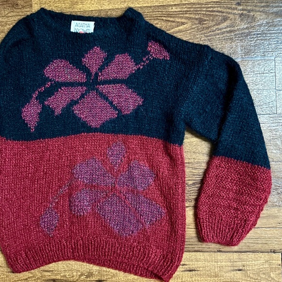 Agatha Brown • Medium • Black/Burgundy • Floral • Kid Mohair • Italy • Sweater - Picture 8 of 13